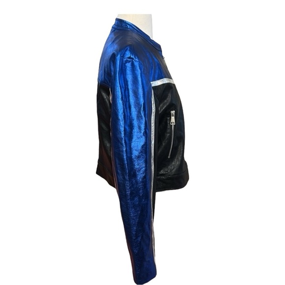 Urban Outfitters Snoh Faux Leather Pink, Blue, Silver Metallic Jacket sz Large - Picture 7 of 16